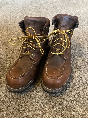 Wolverine Men's Work Boots 11 Moc-Toe Wedge Soft Toe Brown Leather 6 Durashock